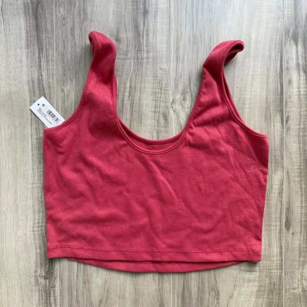 Roxy Peace Joy Aloha Ribbed Crop Tank Top Coral Pink Women’s Large